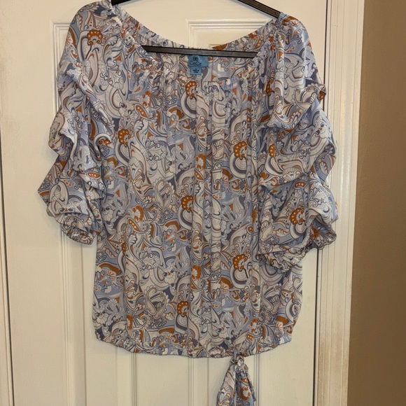 CeCe Tops - CeCe Paisley woman’s Blouse - Light Blue and Orange large